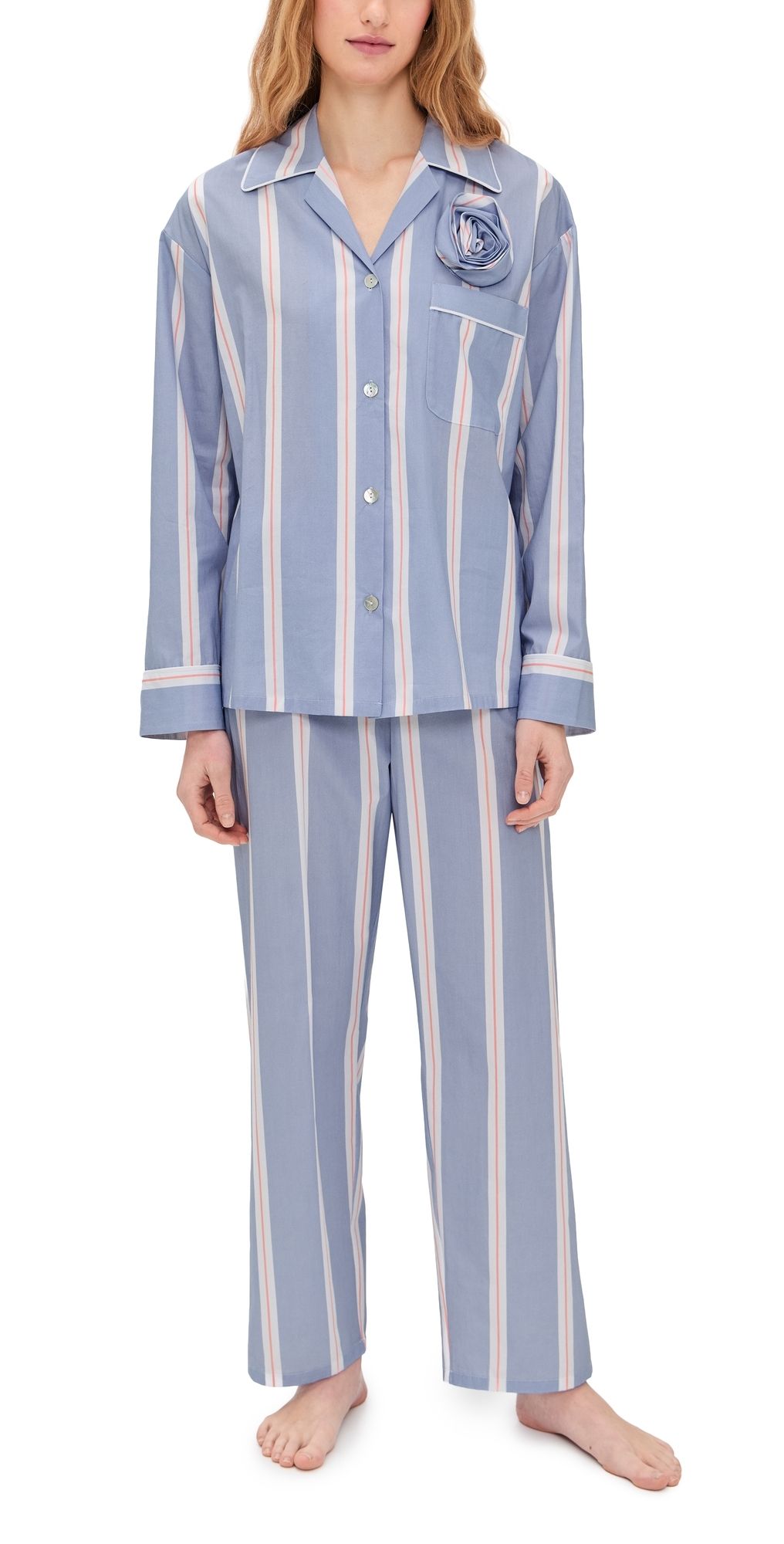 Sleeper The Rose Cotton Pajama Set Blue Stripes XL