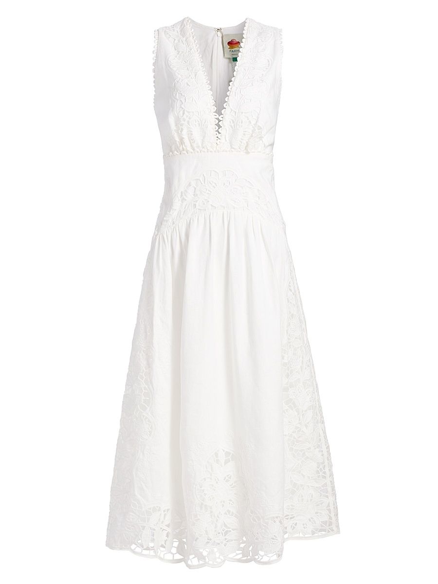Women's Richilieu Embroidered V-Neck Midi-Dress - Off White - Size XL
