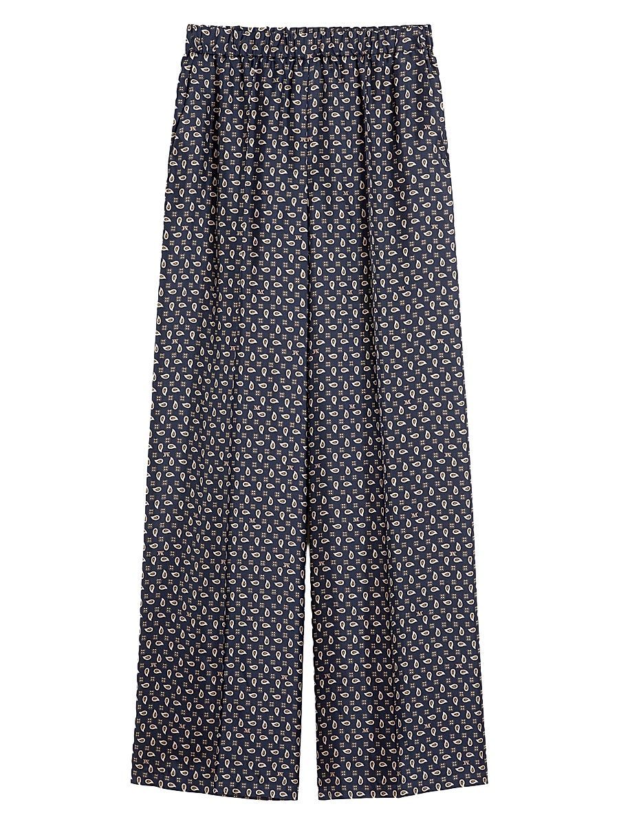 Women's Printed Silk Trousers - Ultramarine - Size 16