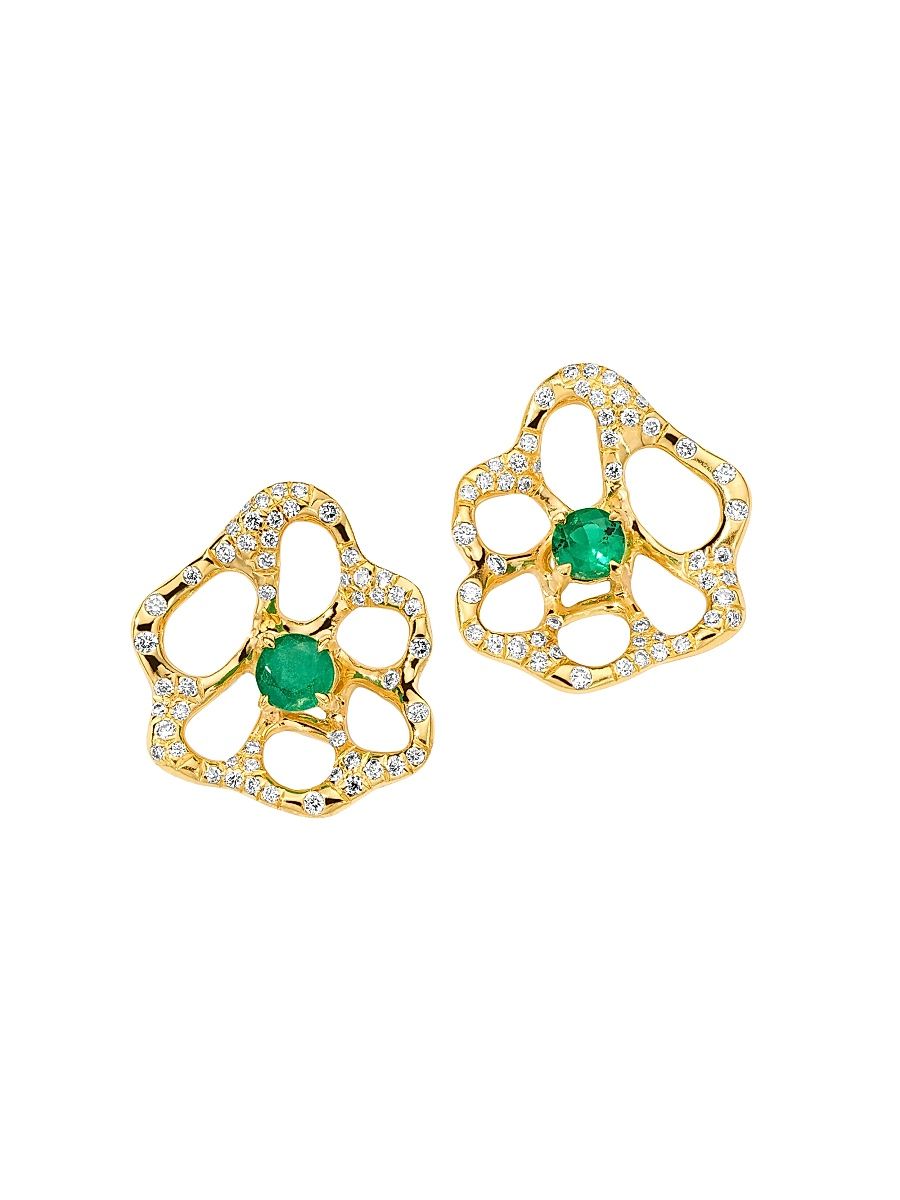 Women's Stardust 18K Yellow Gold, Emerald & 0.3 TCW Diamond Stud Earrings - Yellow Gold