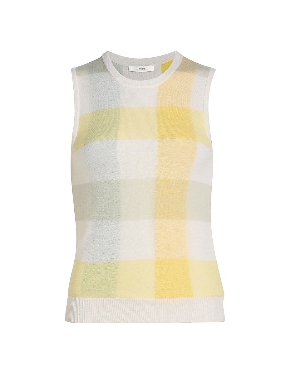 Women's Plaid Wool Crewneck Sweater Vest - Dandelion Combo - Size Large