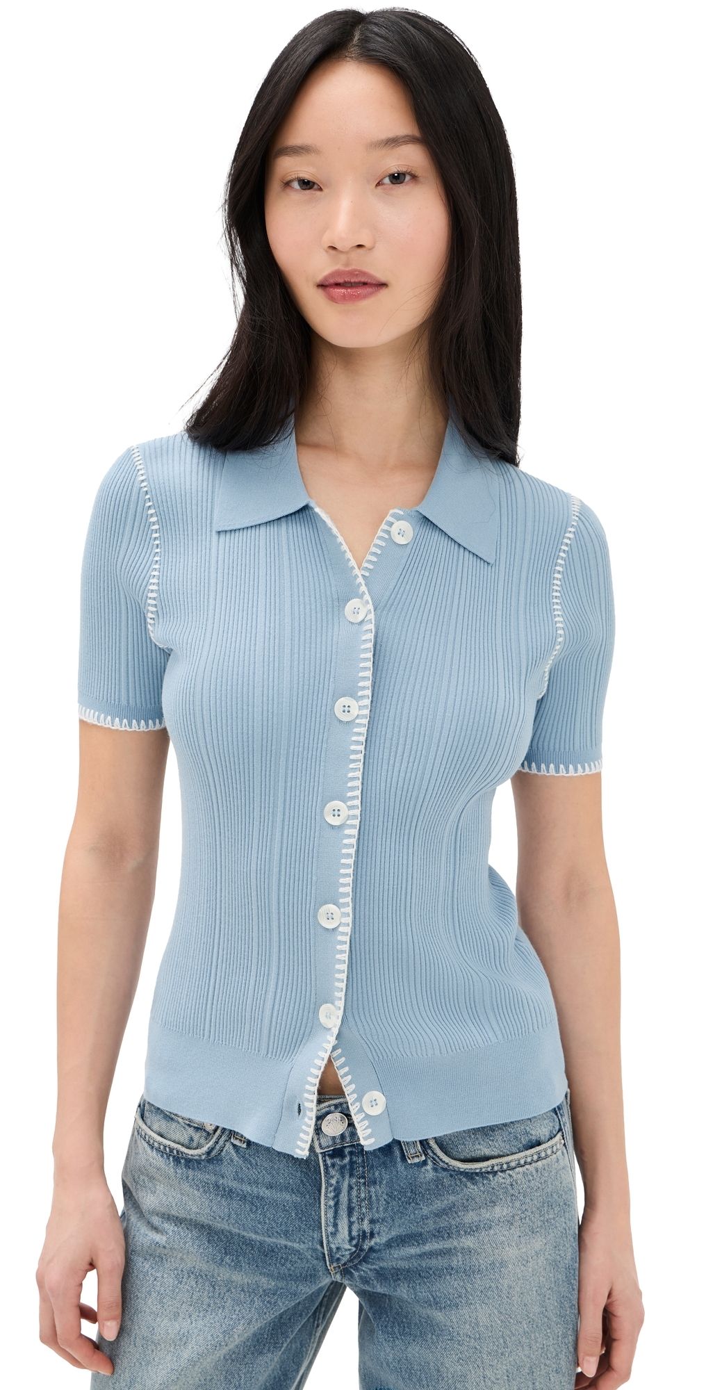 rag & bone Harper Short Sleeve Cardigan Sky S