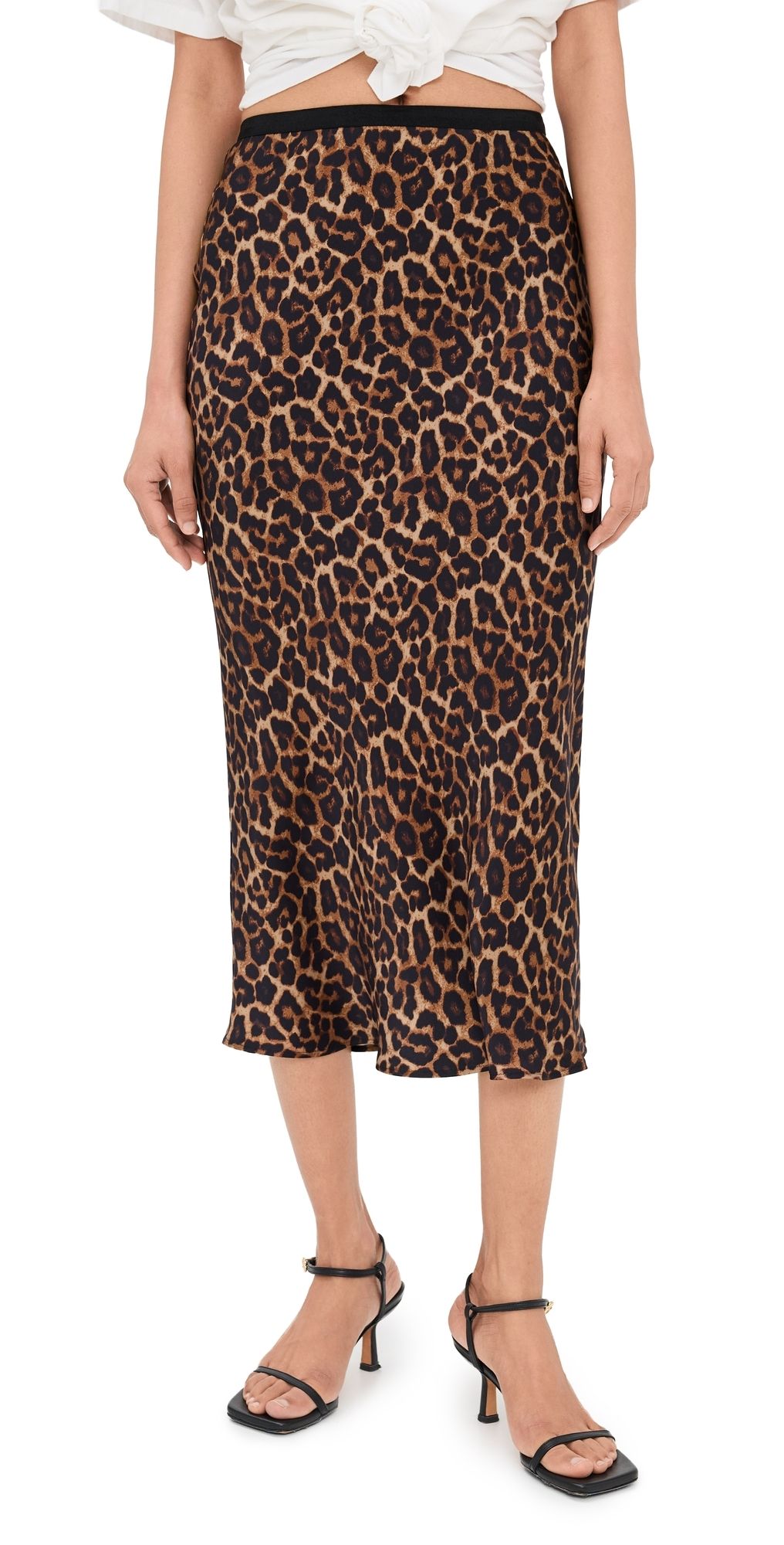 ANINE BING Printed Bar Silk Skirt Black and Brown Leopard L
