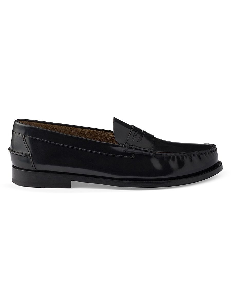 Men's Brushed Leather Loafers - Black - Size 12