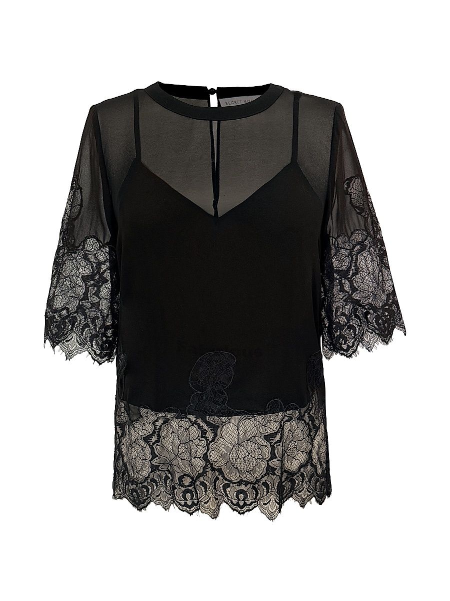 Women's Chelsea Linnea Silk-Lace Top - Black - Size Medium