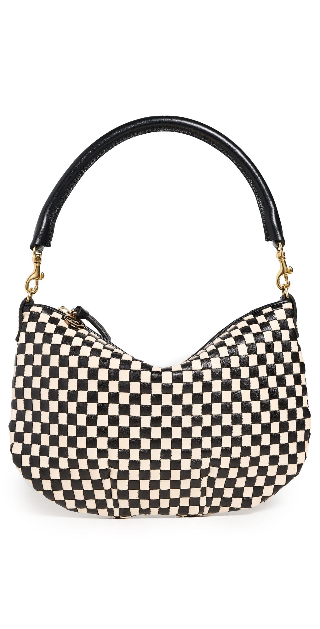 Clare V. Petite Moyen Messenger Black & Cream Woven Checker One Size