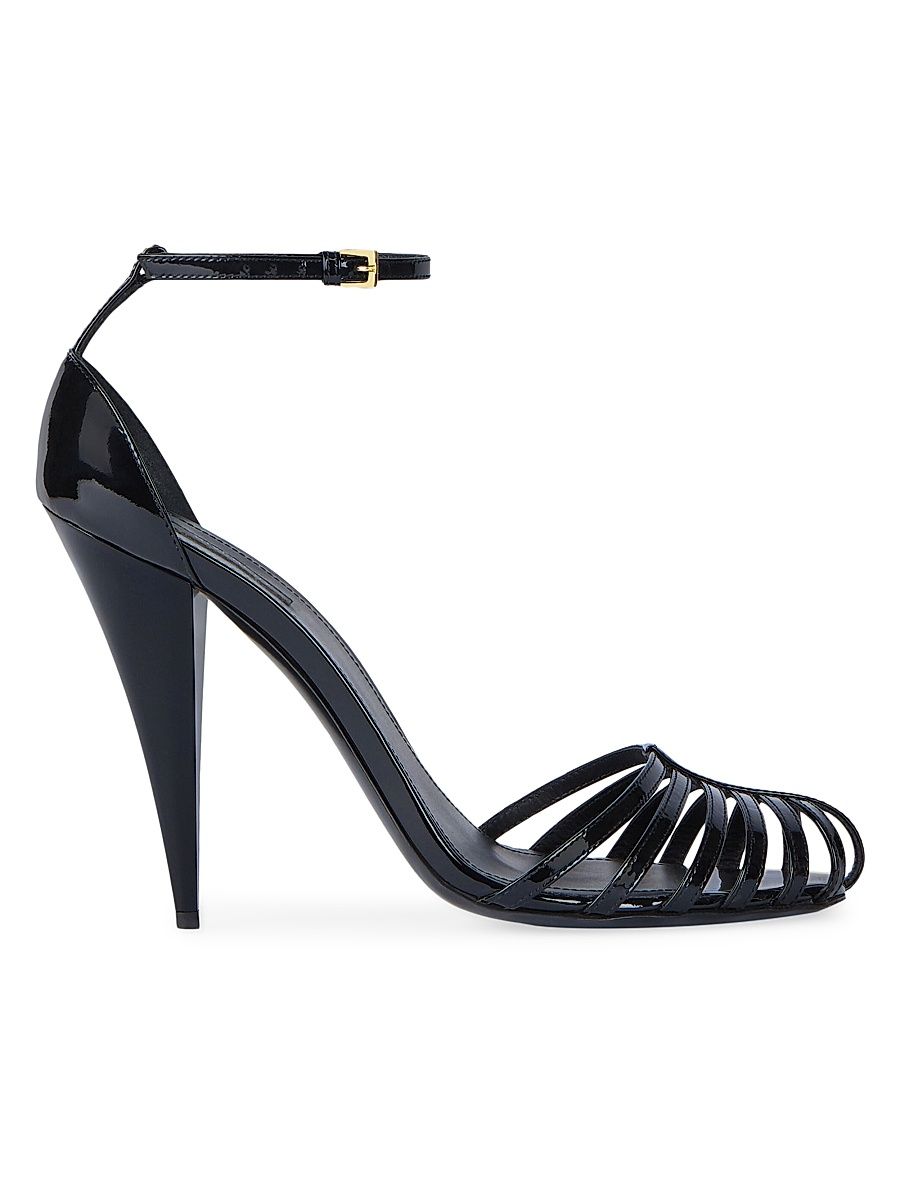 Women's Cage Heeled Sandals in Patent Leather - Black - Size 5