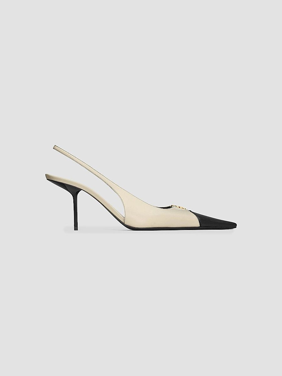 Saint Laurent Women's Babylone Breteuil Slingback Pumps in Smooth Leather - Black White - Size 10