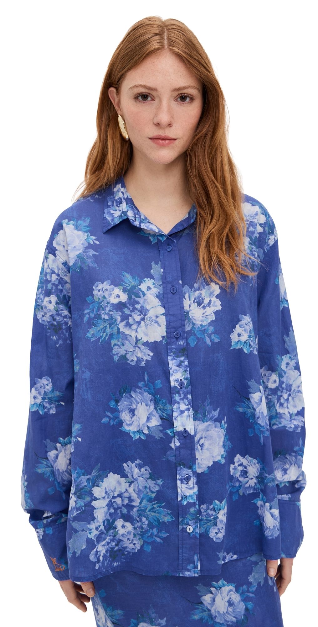 Coniglio Palm Beach Classic Button Down Brushstroke Floral Misty Blue One Size