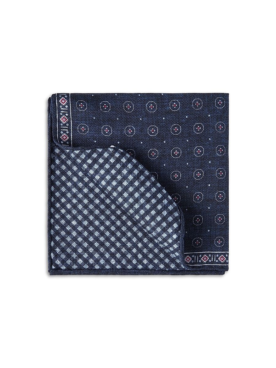Men's Silk Ethnic Patterned Pocket Square - Navy Blue