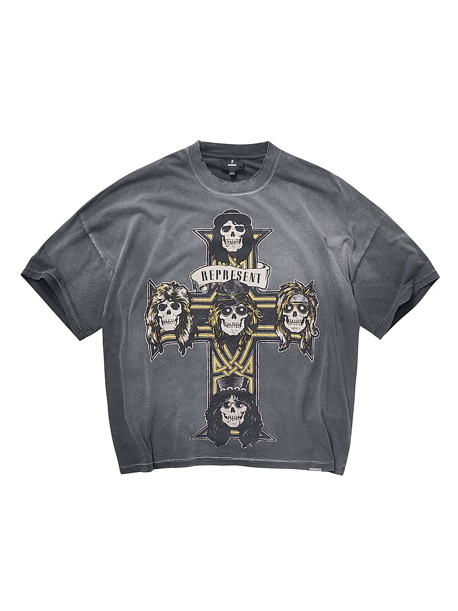 Men's Guns N' Roses Cross Crewneck T-Shirt - Stained Black - Size XXL