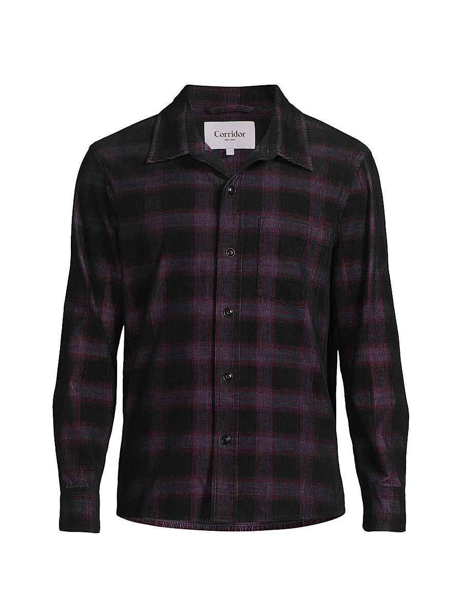 Men's Jupiter Plaid Corduroy Shirt - Purple - Size XXL