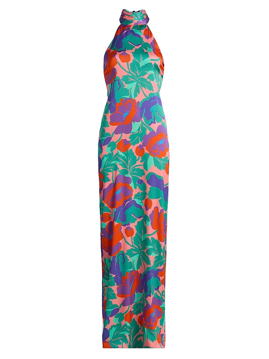 Women's Tatiana Dahlia Print Halter Gown - Coral Floral - Size 14
