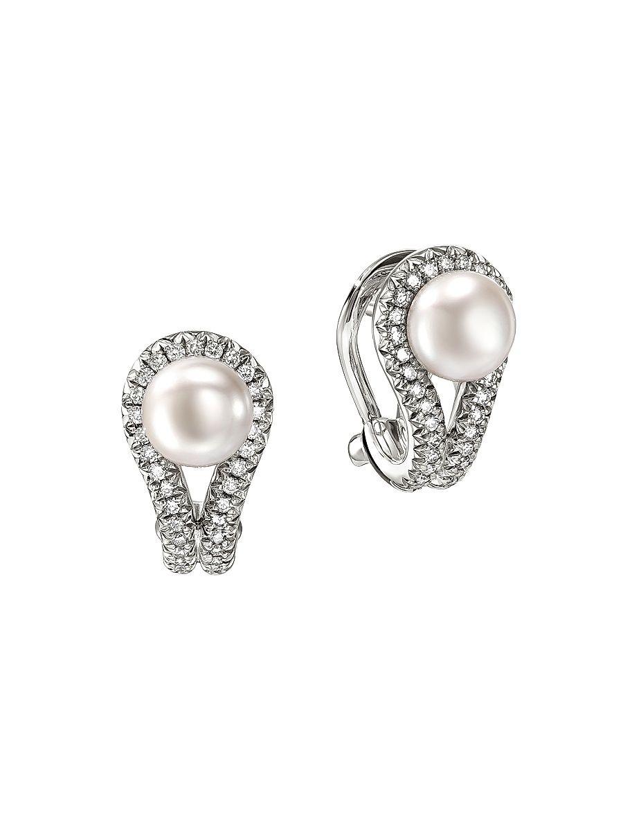 Women's Surf Sterling Silver, Cultured Freshwater Pearl & 0.31 TCW Diamond Earrings - Silver