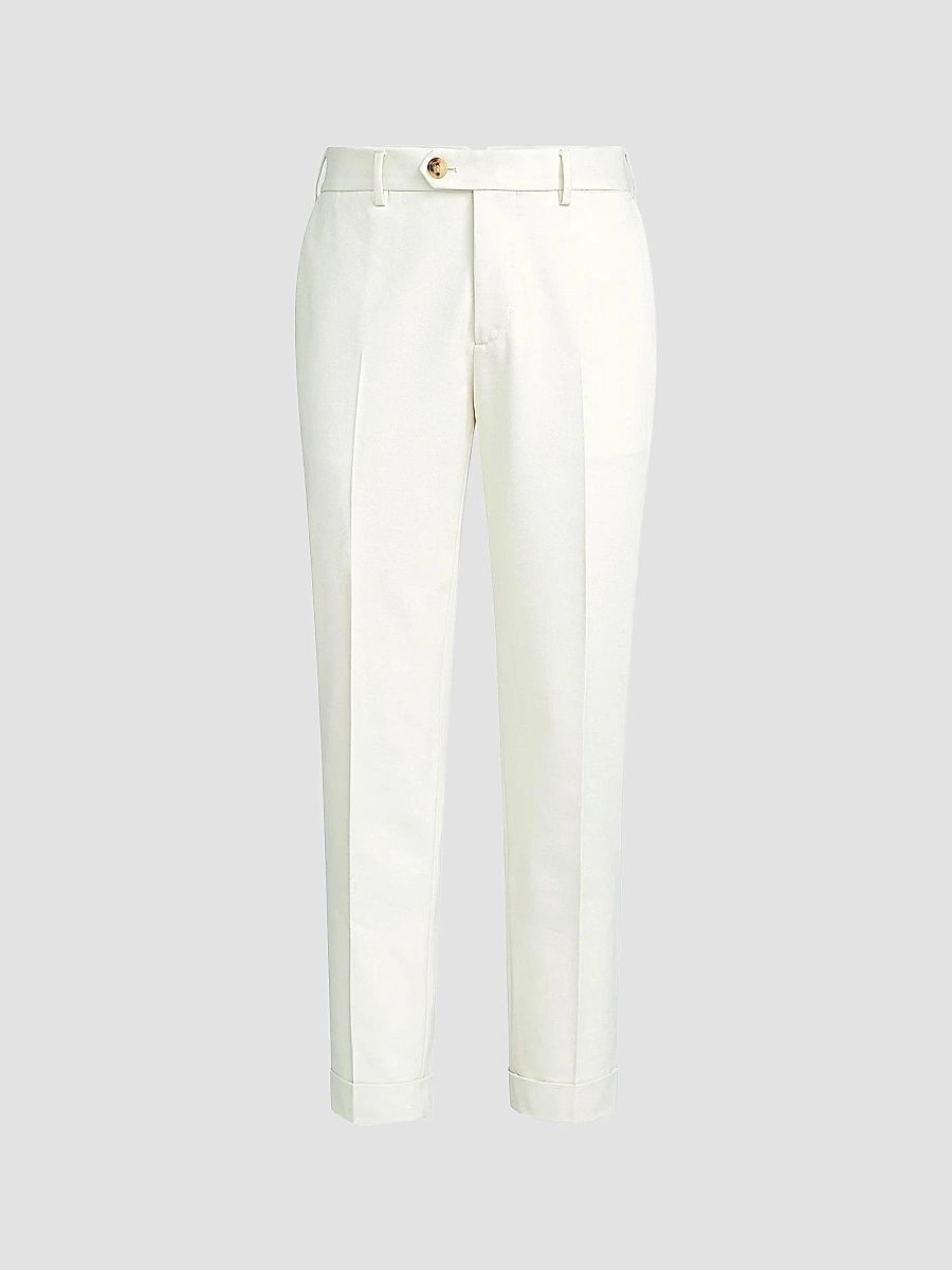 Brunello Cucinelli Men's Cotton and Virgin Wool Gabardine Italian Fit Trousers - Panama - Size 32