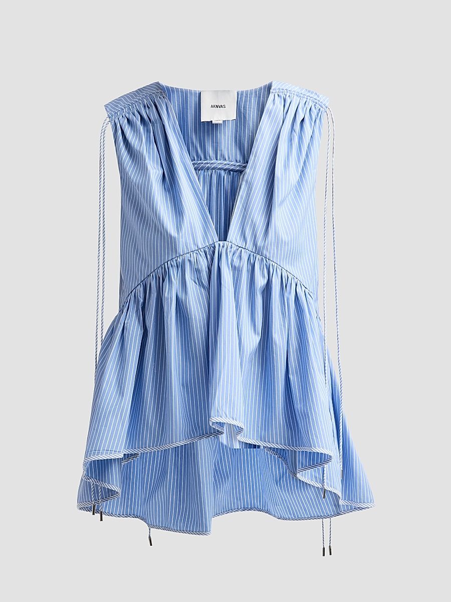 Women's Lamia Poplin Top - Blue And White - Size XL