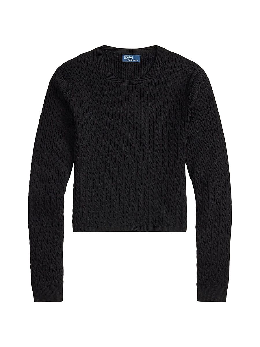 Women's Cable-Knit Crewneck Sweater - Polo Black - Size XS
