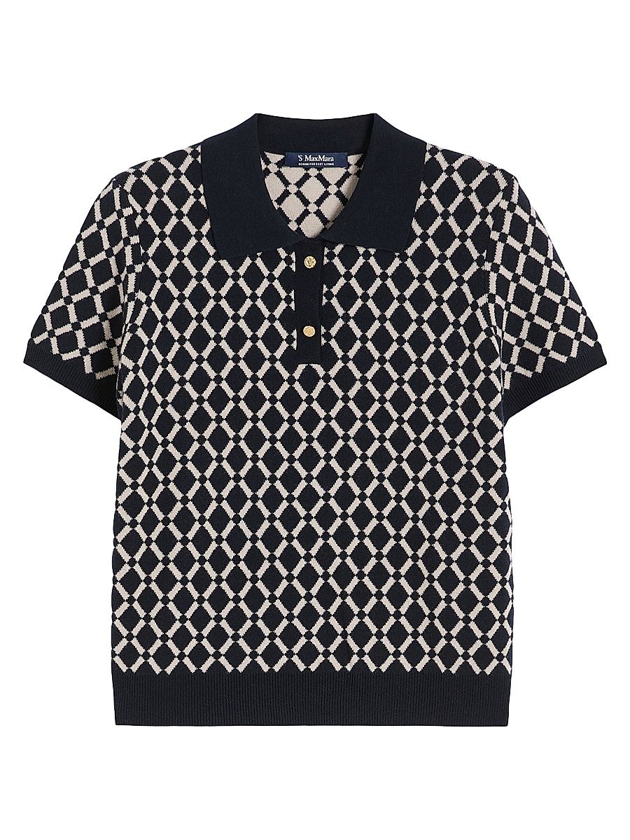 Women's Jacquard Wool Polo Shirt - Ultramarine - Size XS