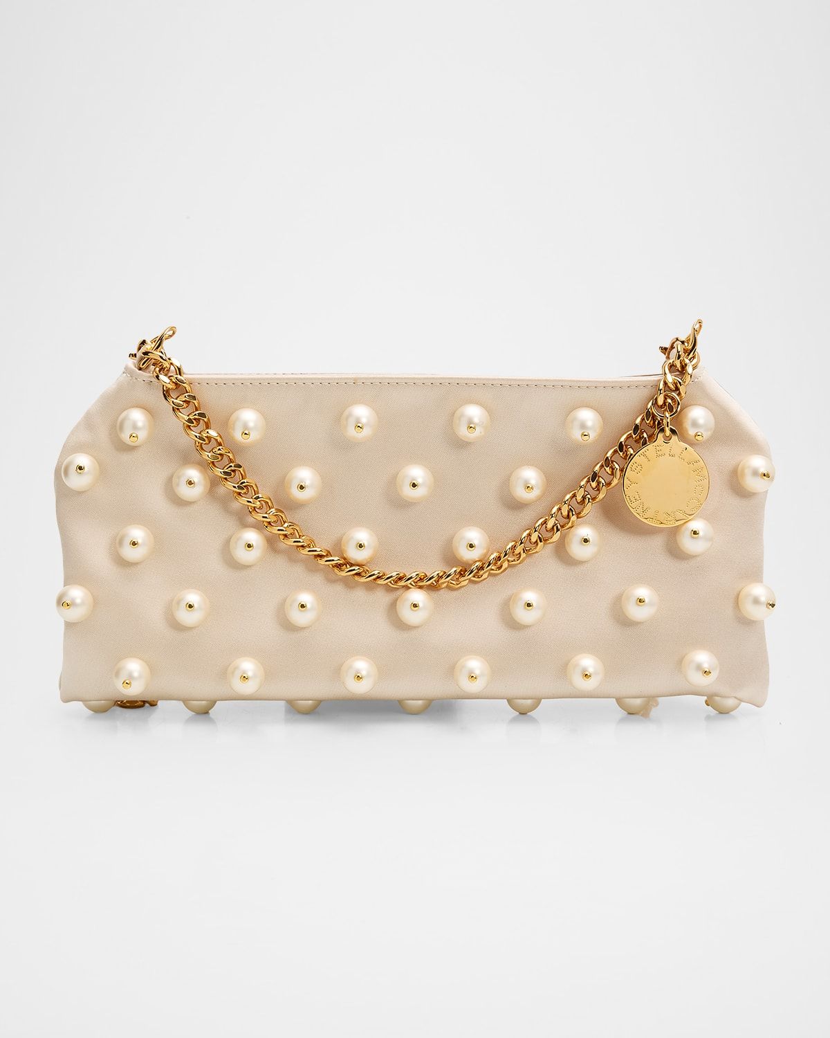 Falabella Mini Pearly-Embellished Satin Clutch Bag