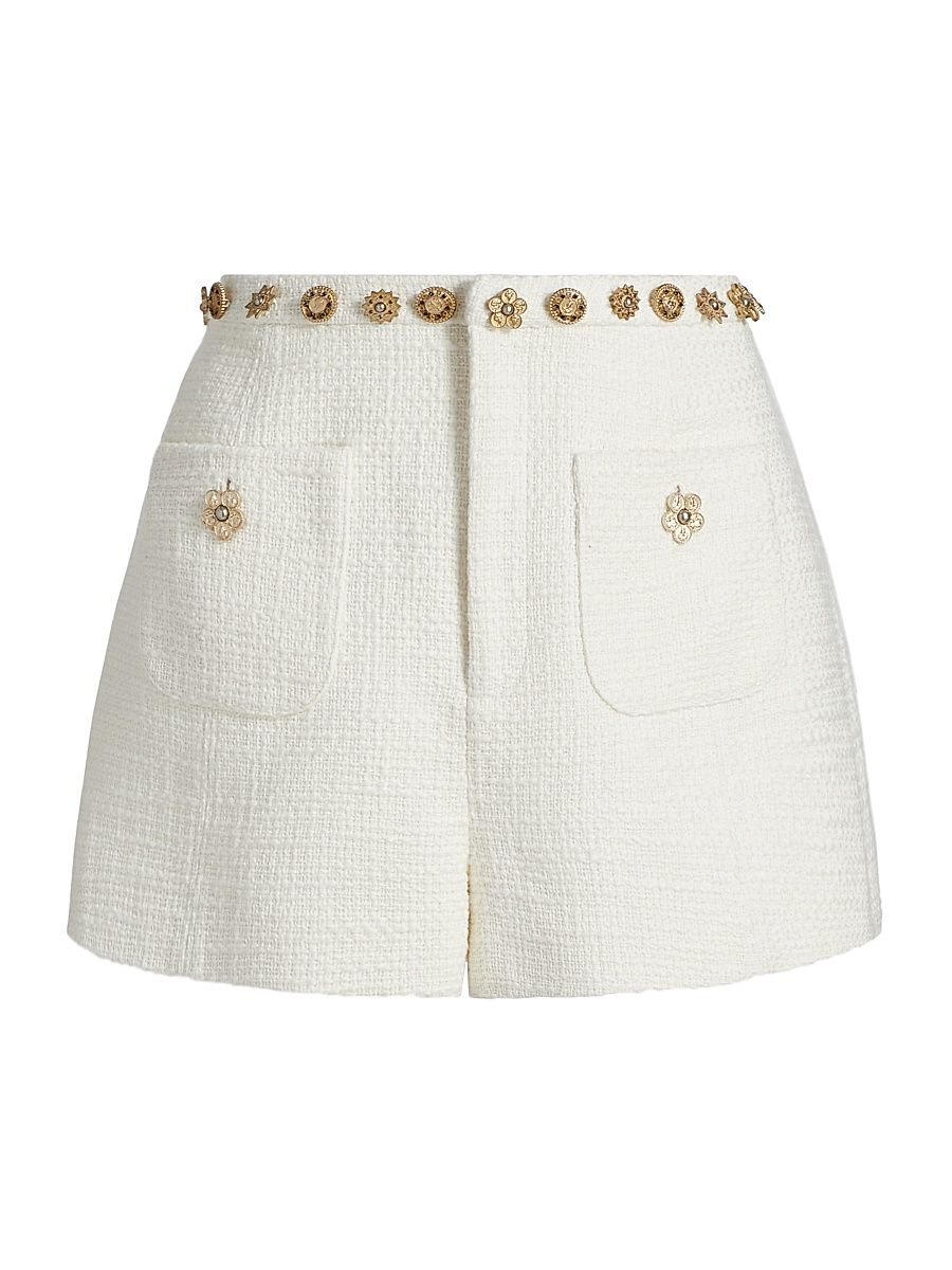 Women's Ansey Studded Tweed Shorts - Gardenia - Size 16