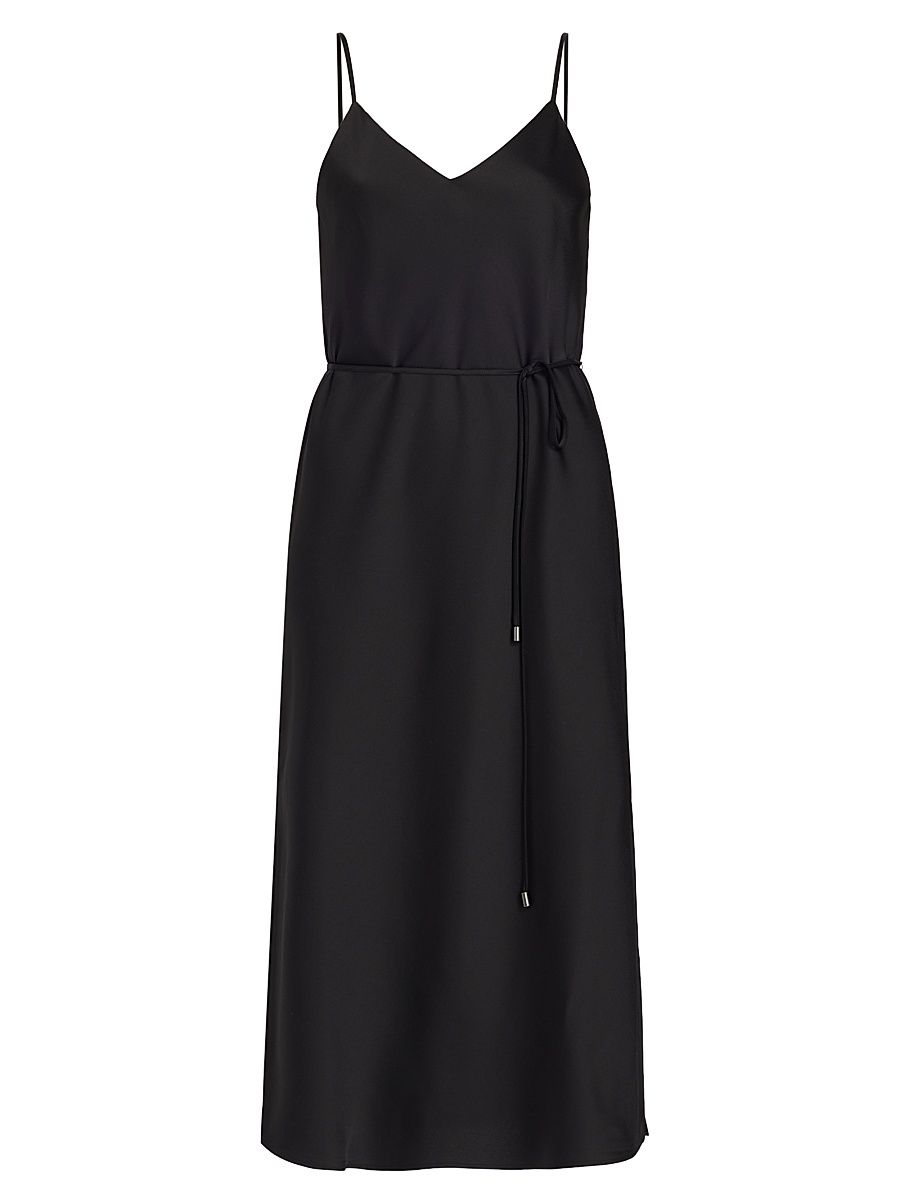 Women's Lilli Belted Satin Midi-Dress - Black - Size 4