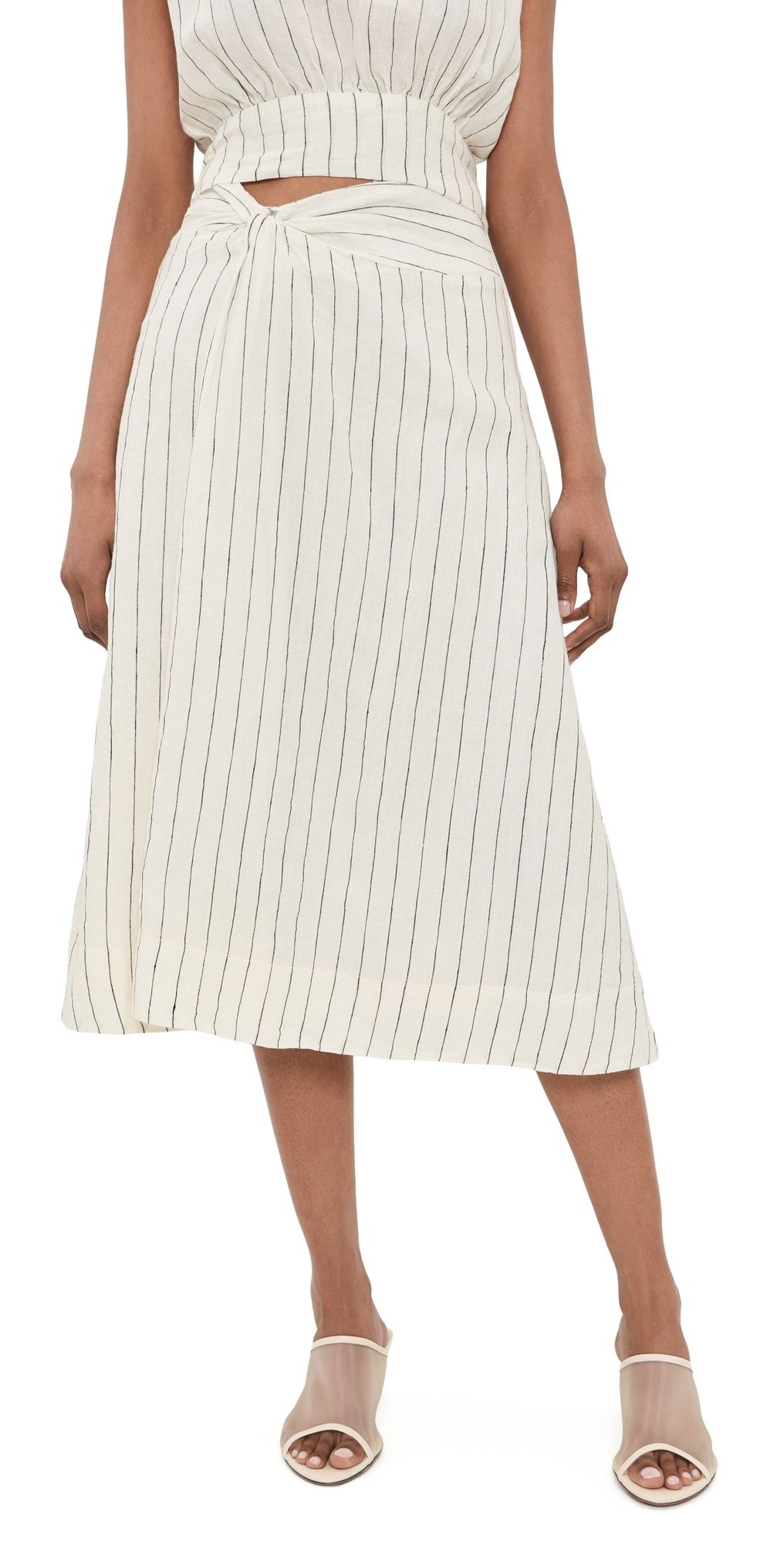 Merlette Mehar Linen Stripe Skirt Ivory Black Stripe 4