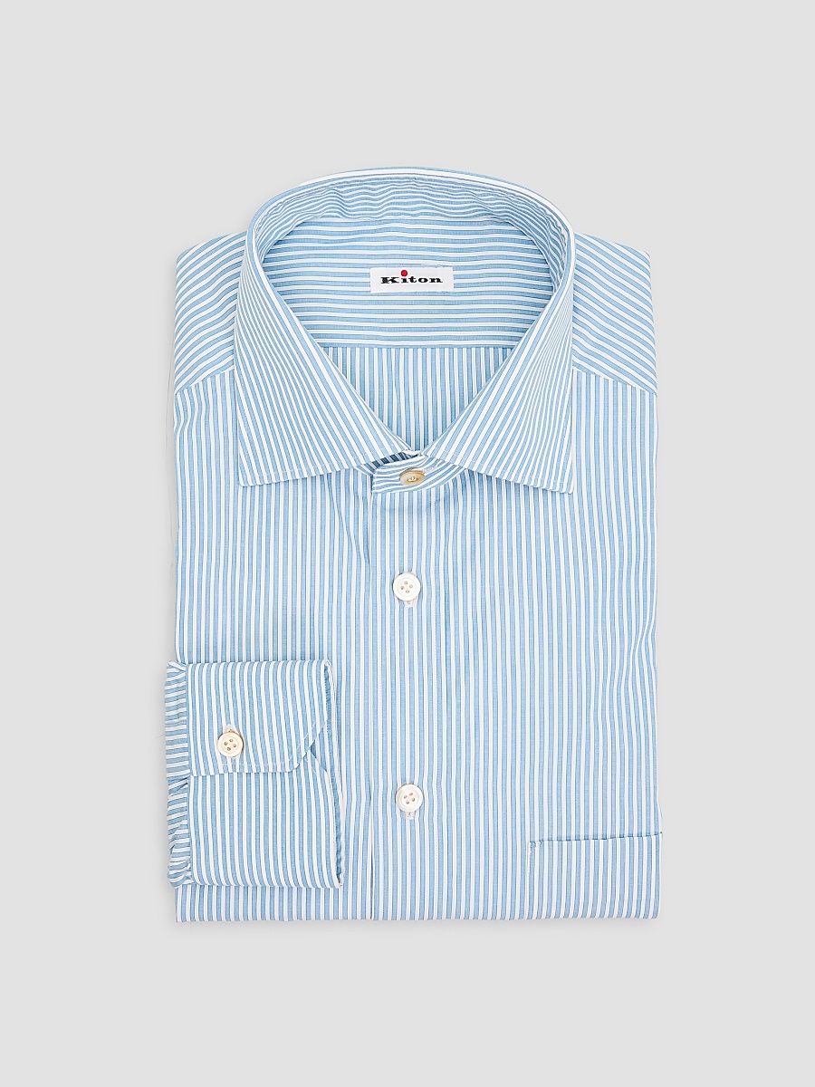 Men's Striped Cotton Shirt - Cornflower Blue - Size 17