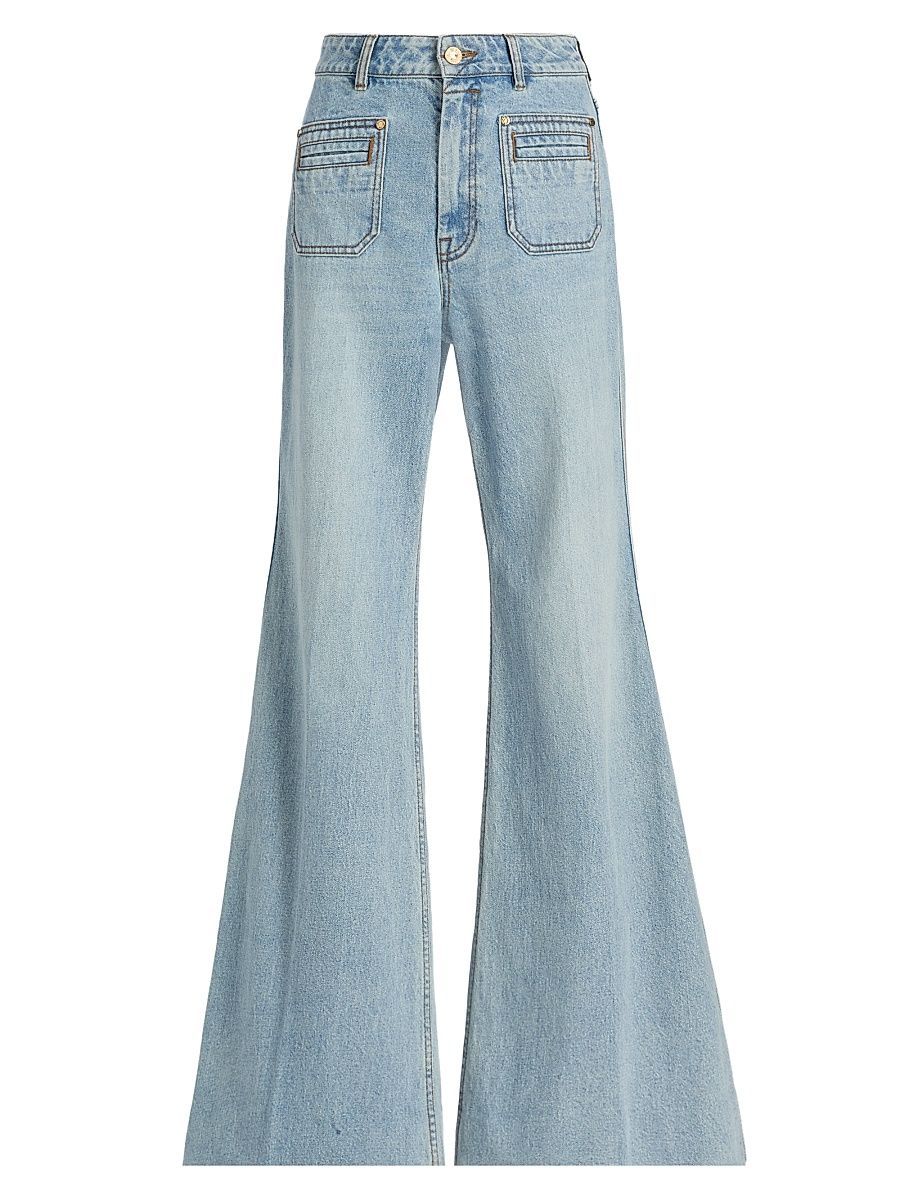 Women's Stretch Cotton Flared Jeans - Sea Foam - Size 34