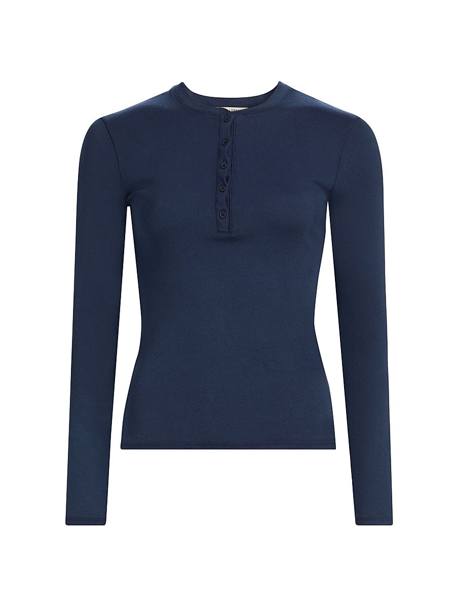 Women's Jordan Cotton Long-Sleeve Henley - Admiral Blue - Size Large