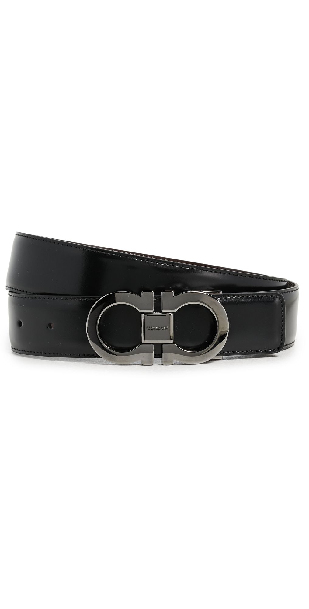 FERRAGAMO Gancini Buckle Reversible Belt Nero/Auburn 80