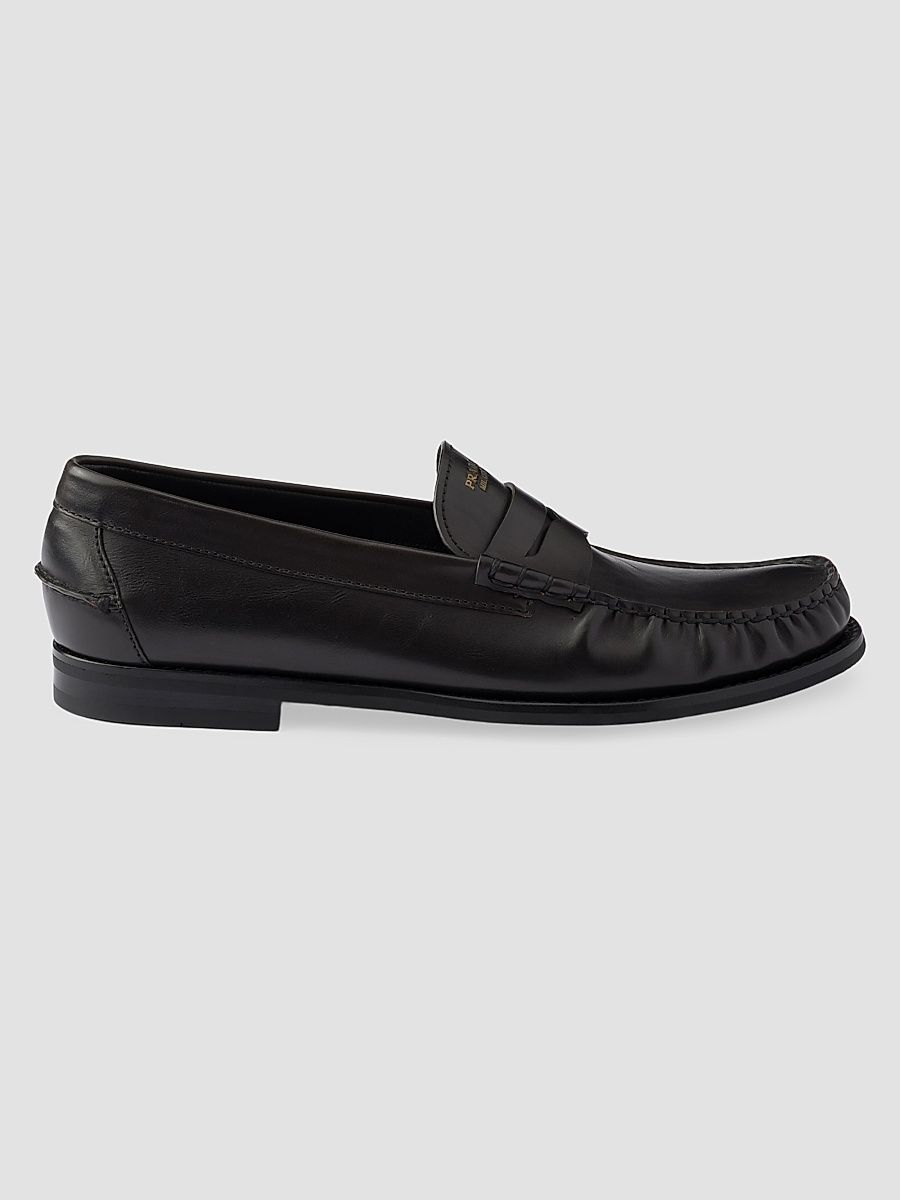 Men's Antiqued Leather Loafers - Black - Size 12