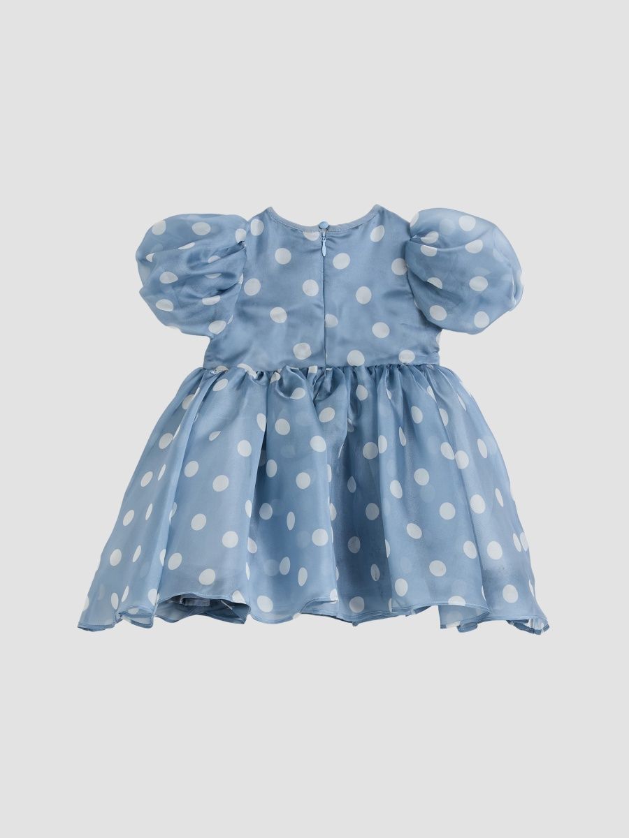 Girl's Baby Girl's Wednesday Polka Dot Dress - Blue - Size 6 Months
