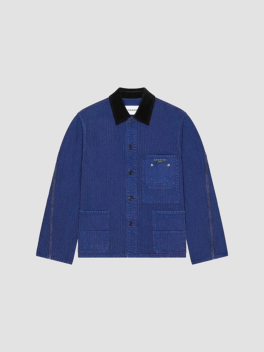 Givenchy Men's Couture Seam Jacket in Herringbone Denim - Cobalt Blue - Size XXL