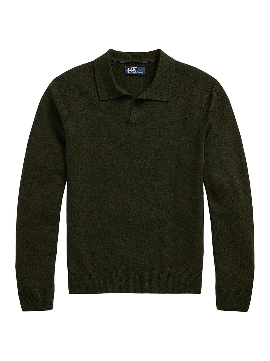 Men's Wool Polo Sweater - Leaf Green Heather - Size XXL