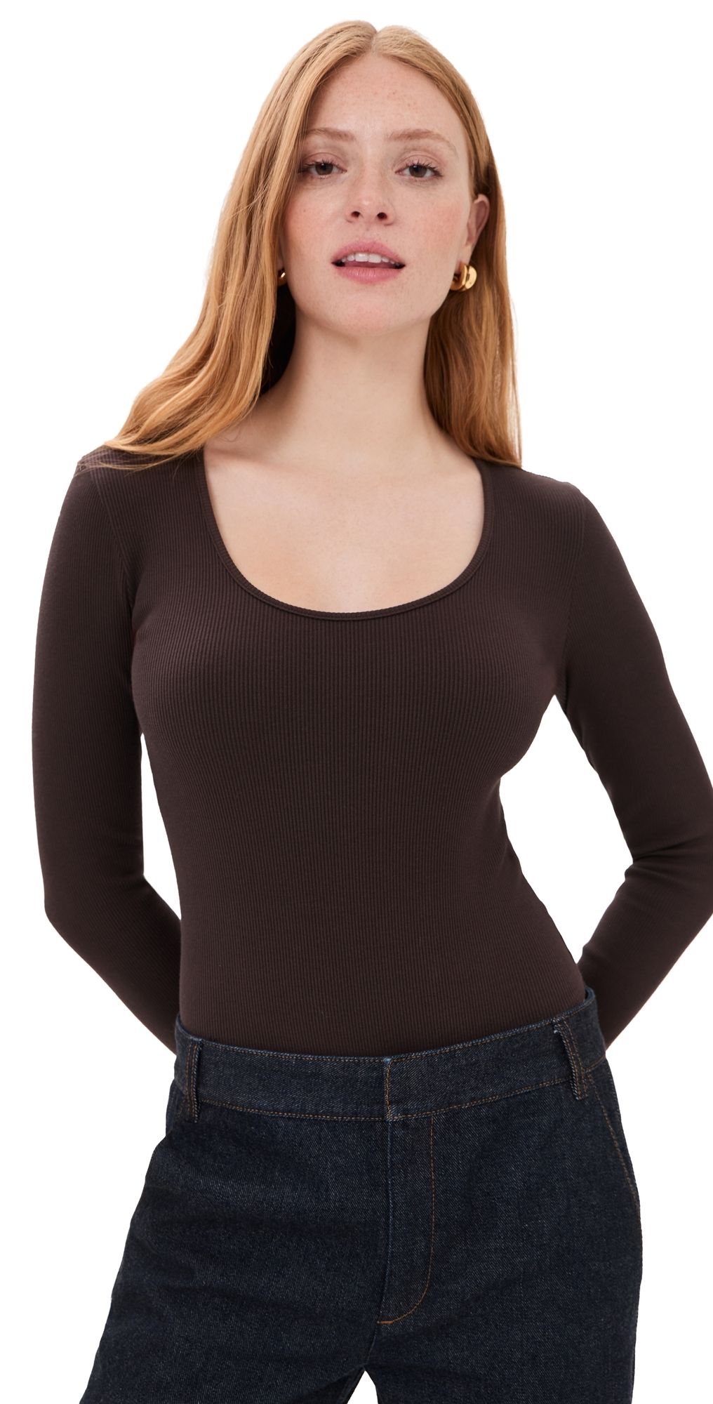 L'AGENCE Elara Scoop Neck Thong Bodysuit Dark Java XXL