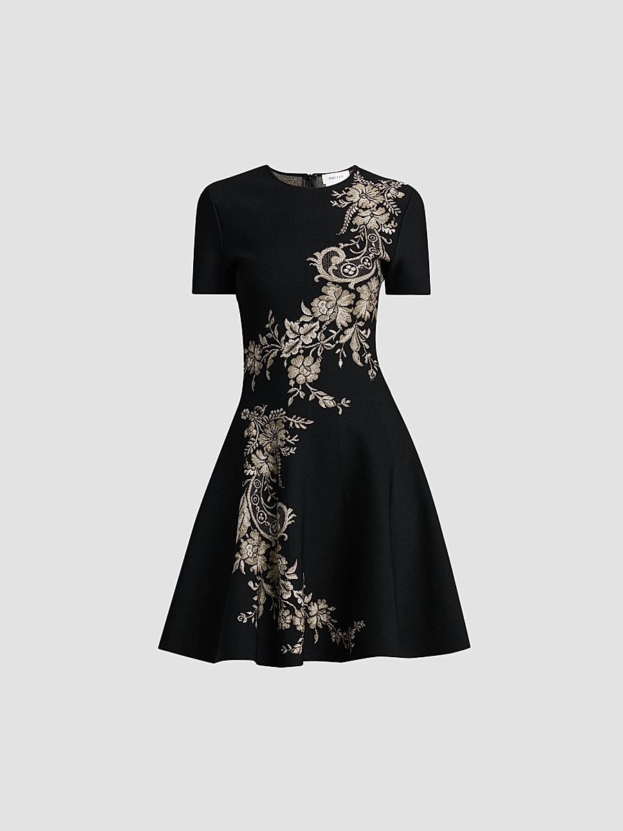 Women's Volume Asymmetric Jacquard Mini Dress - Black Silver Gold - Size 0