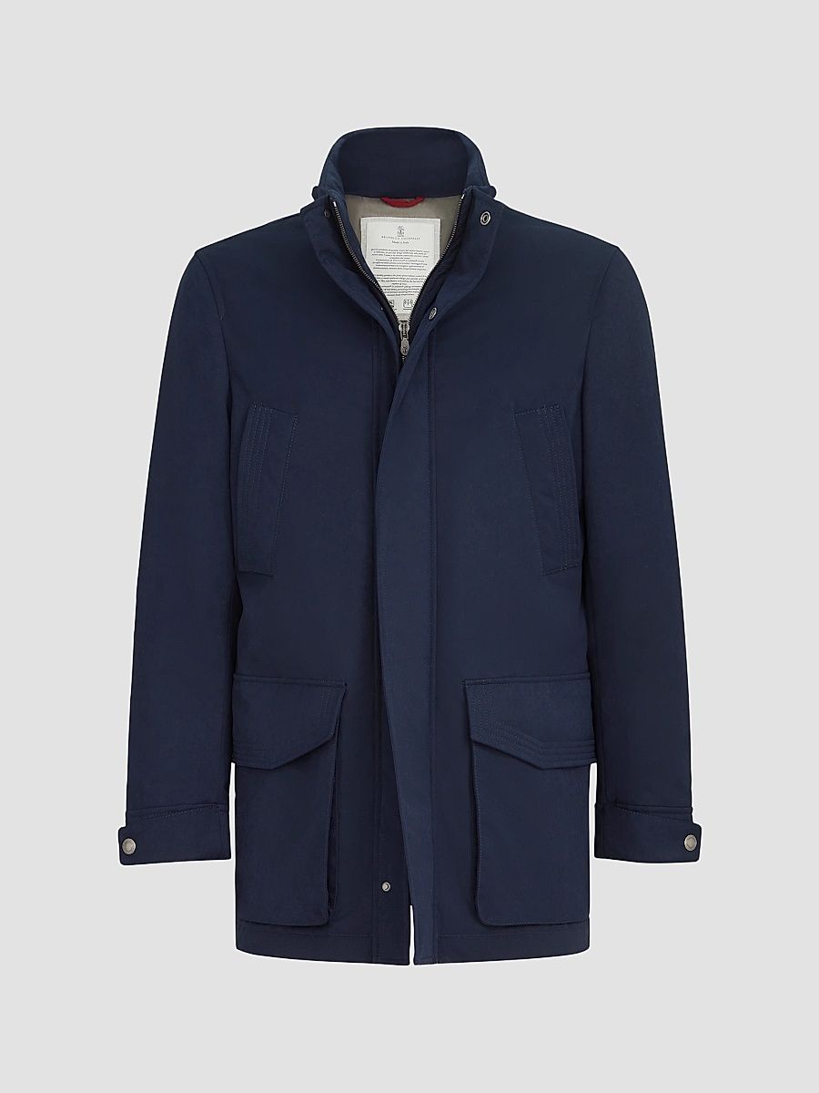 Men's Water-Resistant Microfiber Parka with Thermore Padding - Navy Blue - Size 50