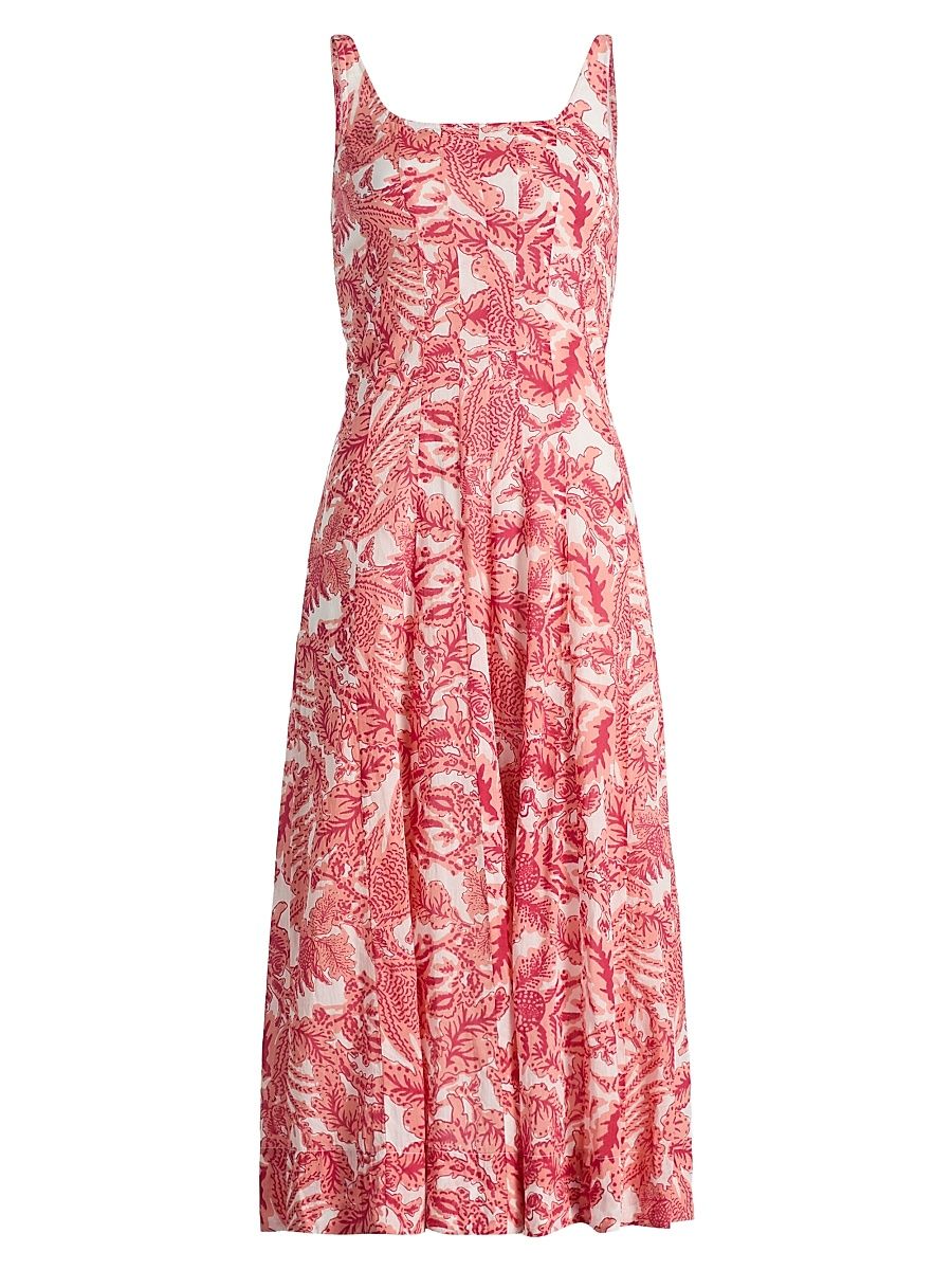 Women's Camillie Floral Cotton Midi-Dress - Coral Arata - Size XS