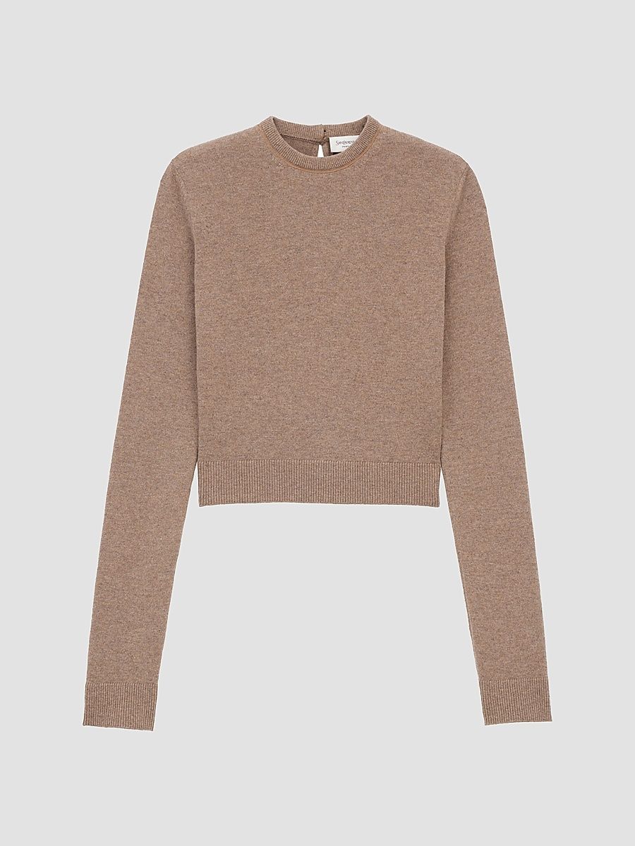 Saint Laurent Women's Crewneck Sweater in Wool - Taupe Chine - Size Medium