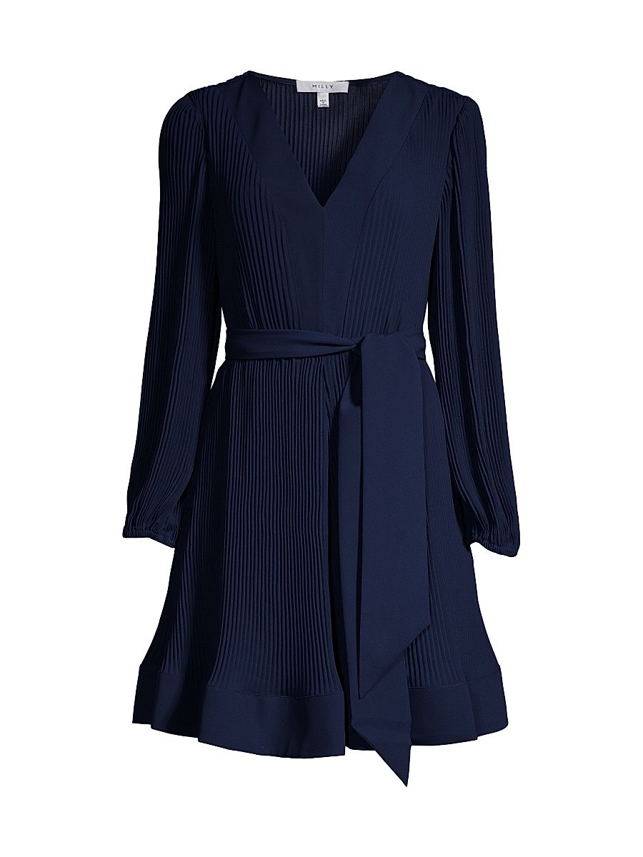 Women's Liv Pleated Belted Minidress - Navy - Size 12