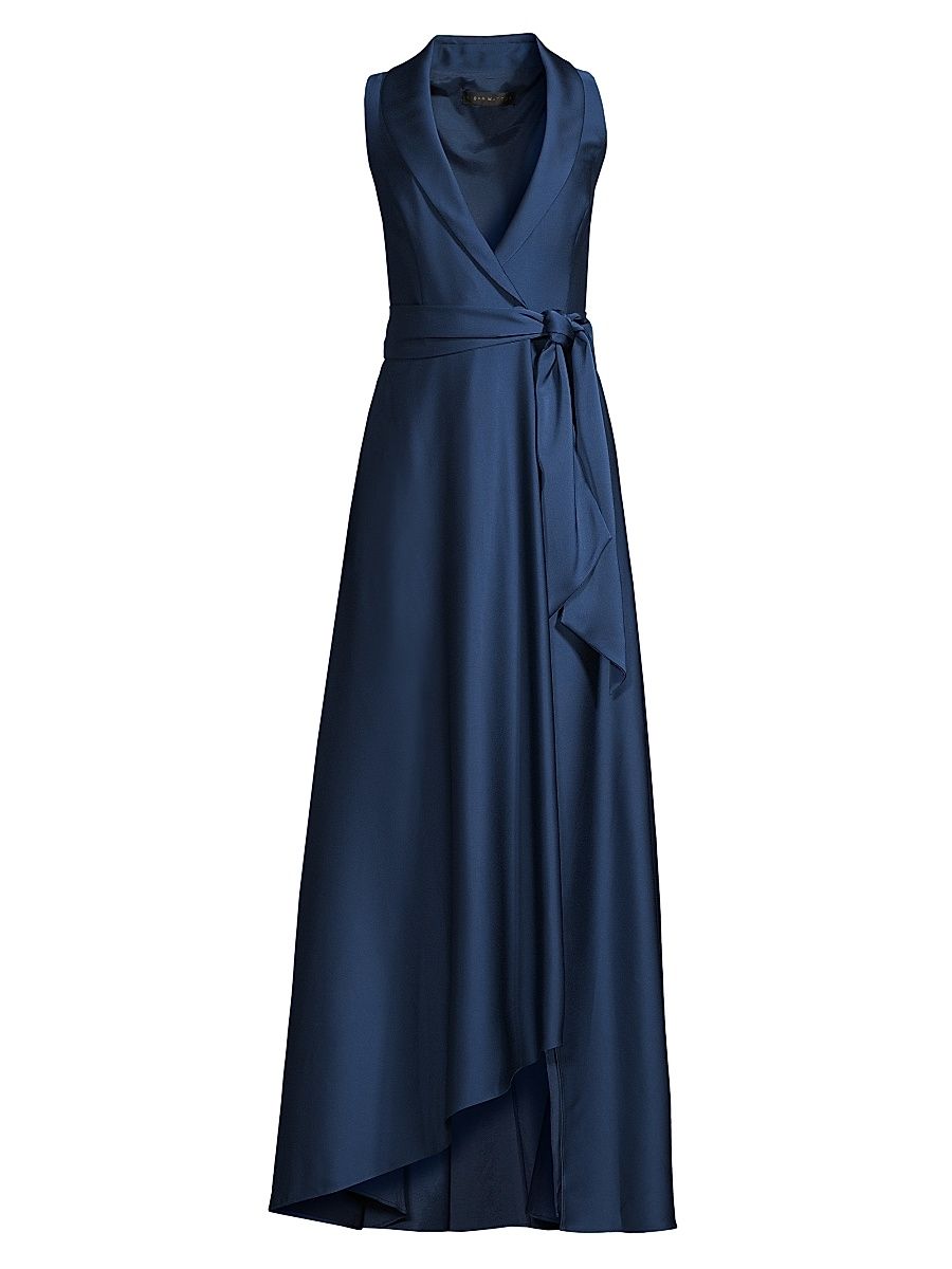Women's Belted High-Low Wrap Gown - Navy - Size 4