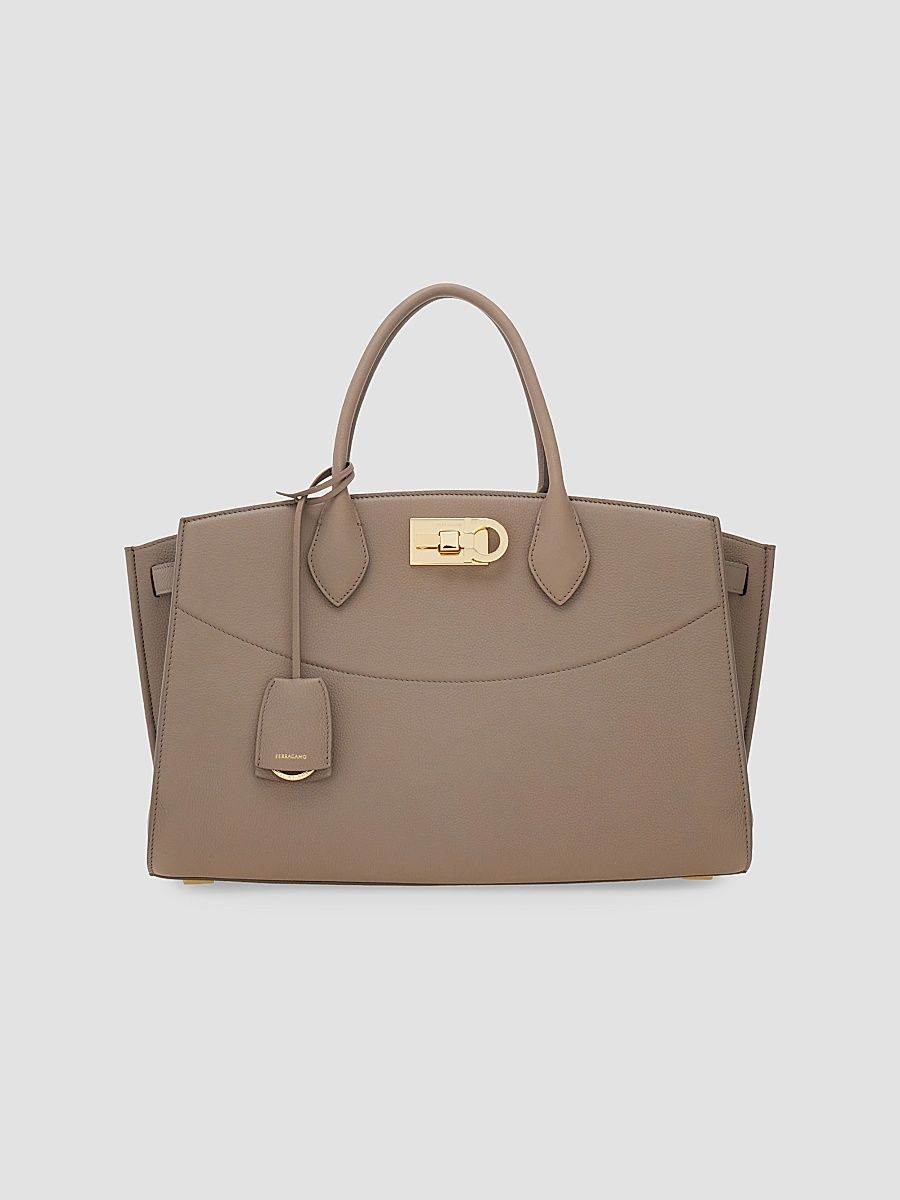 Women's New Ferragamo Studio Soft Large Leather Top Handle Bag - Warm Taupe