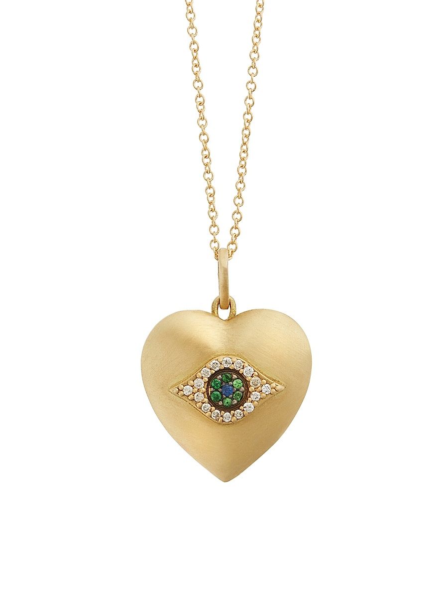 Women's Eye Love Small 18K Yellow Gold, 0.06 TCW Diamond & Multi-Gemstone Locket Necklace - Gold