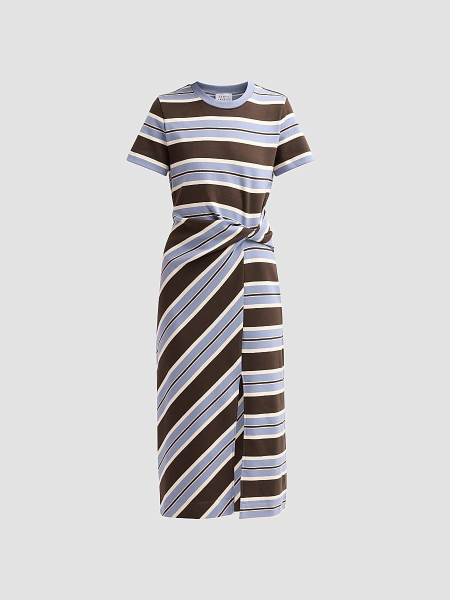 Women's Cody Striped Stretch-Cotton Crewneck Midi Dress - Dark Fig Winter - Size Small