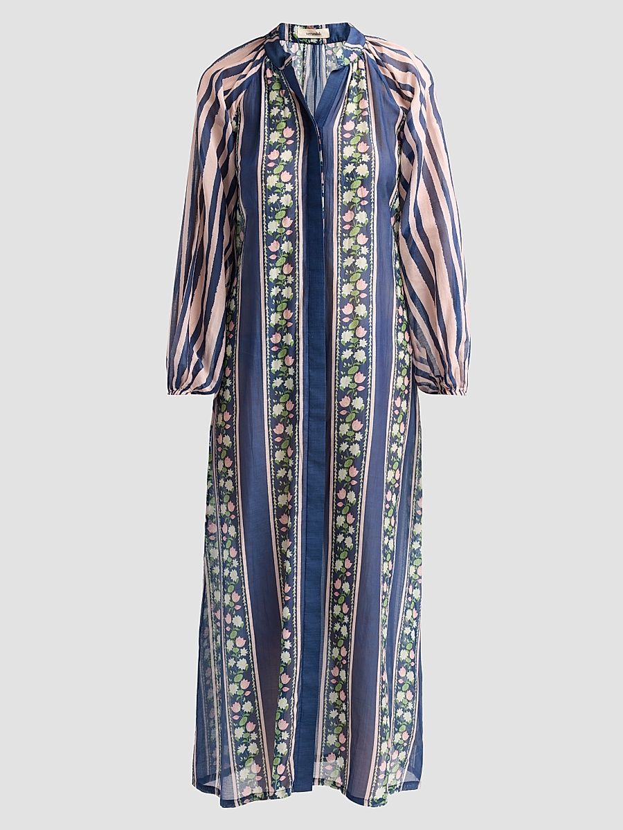 Women's Ammama Indira Cotton-Silk Midi Dress - Navy Blue - Size XL
