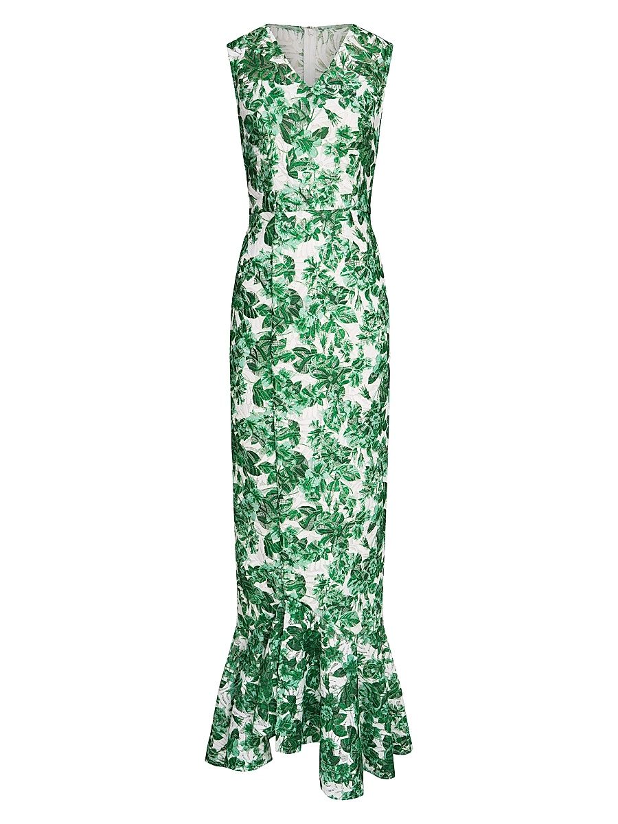 Women's Juniper Floral Lace Column Gown - Ivory Lawn Green - Size 12