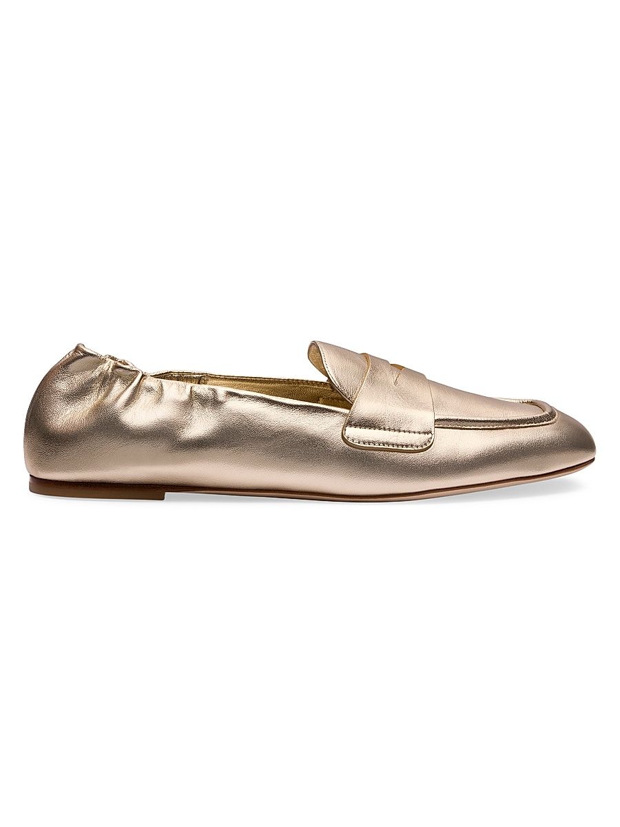 Women's Bryant Elasticized-Back Leather Penny Loafers - Light Gold - Size 9.5