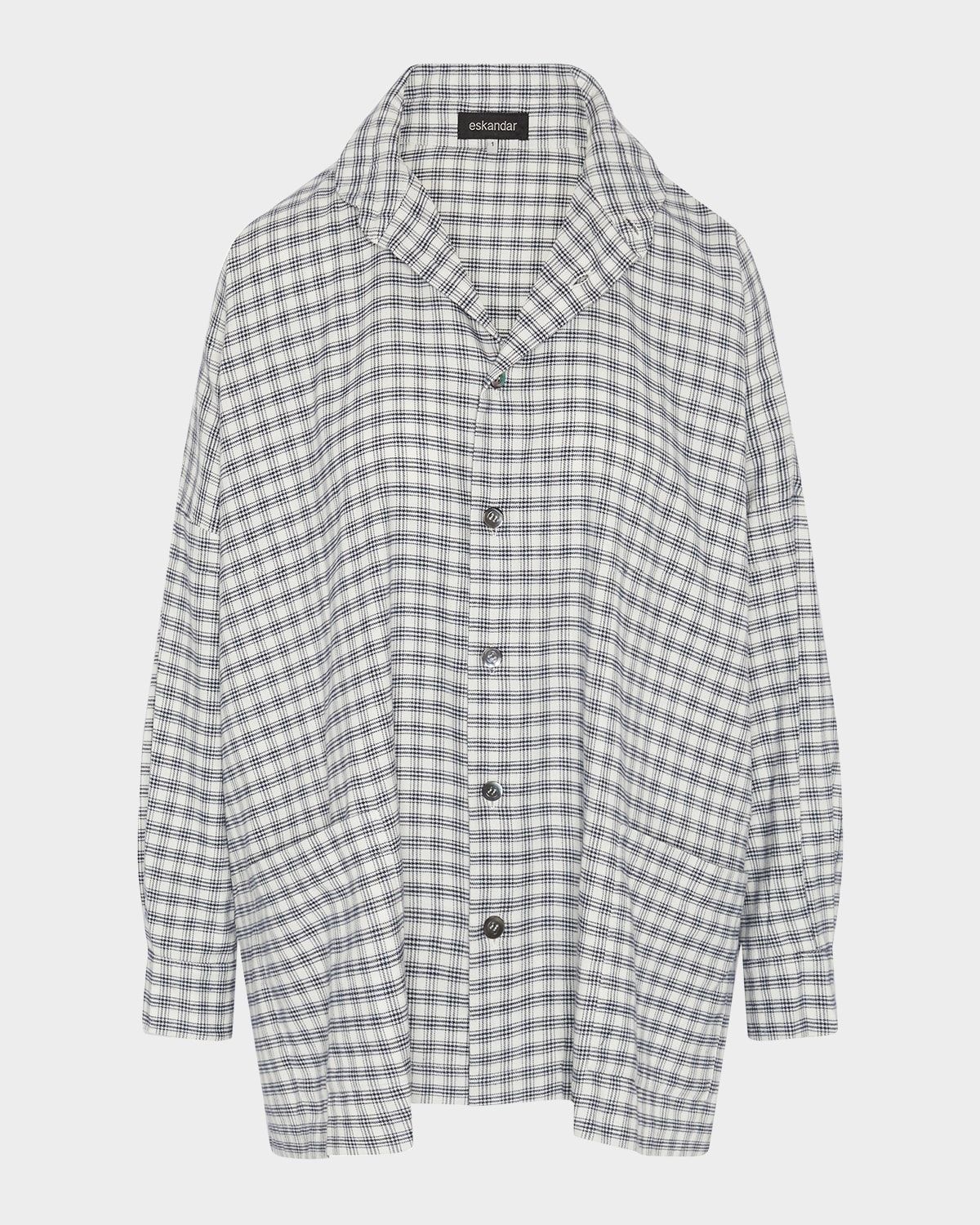 Mini Houndstooth Wide Longer-Back Double Stand-Collar Shirt Jacket (Long Length)