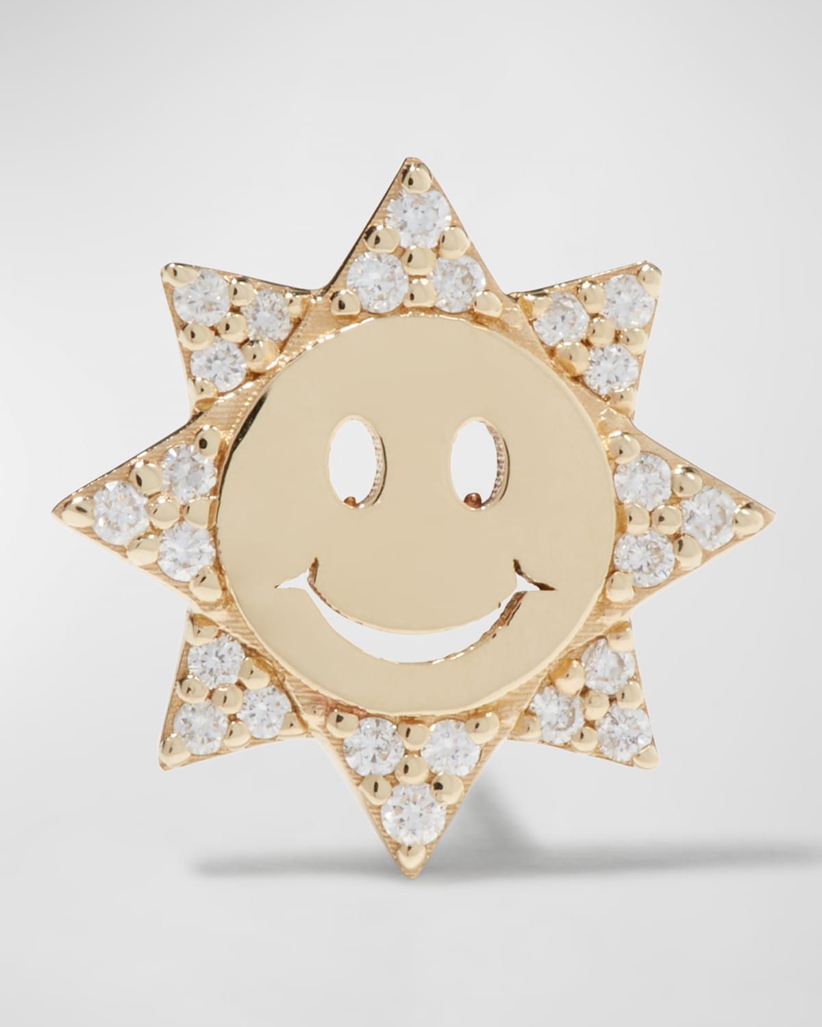 14k Diamond Happy Face Single Sun Stud Earring