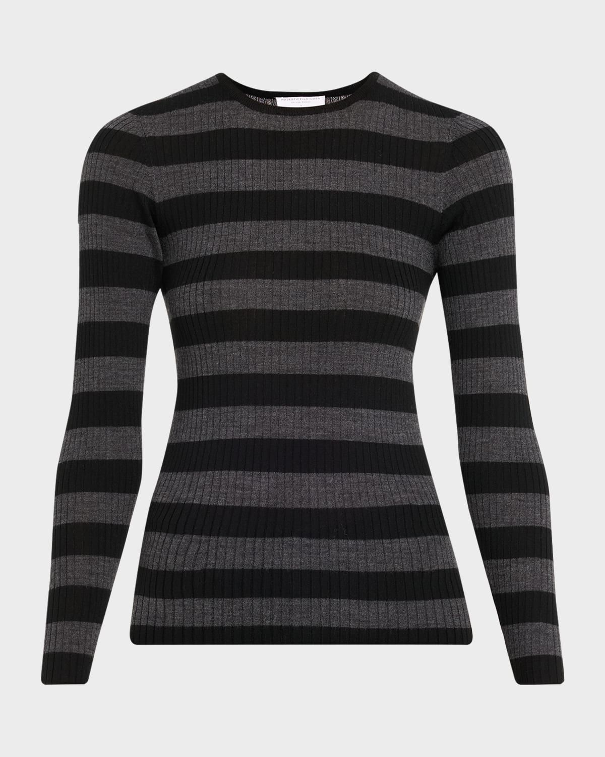 Merino Superfine Striped Rib Knit Sweater